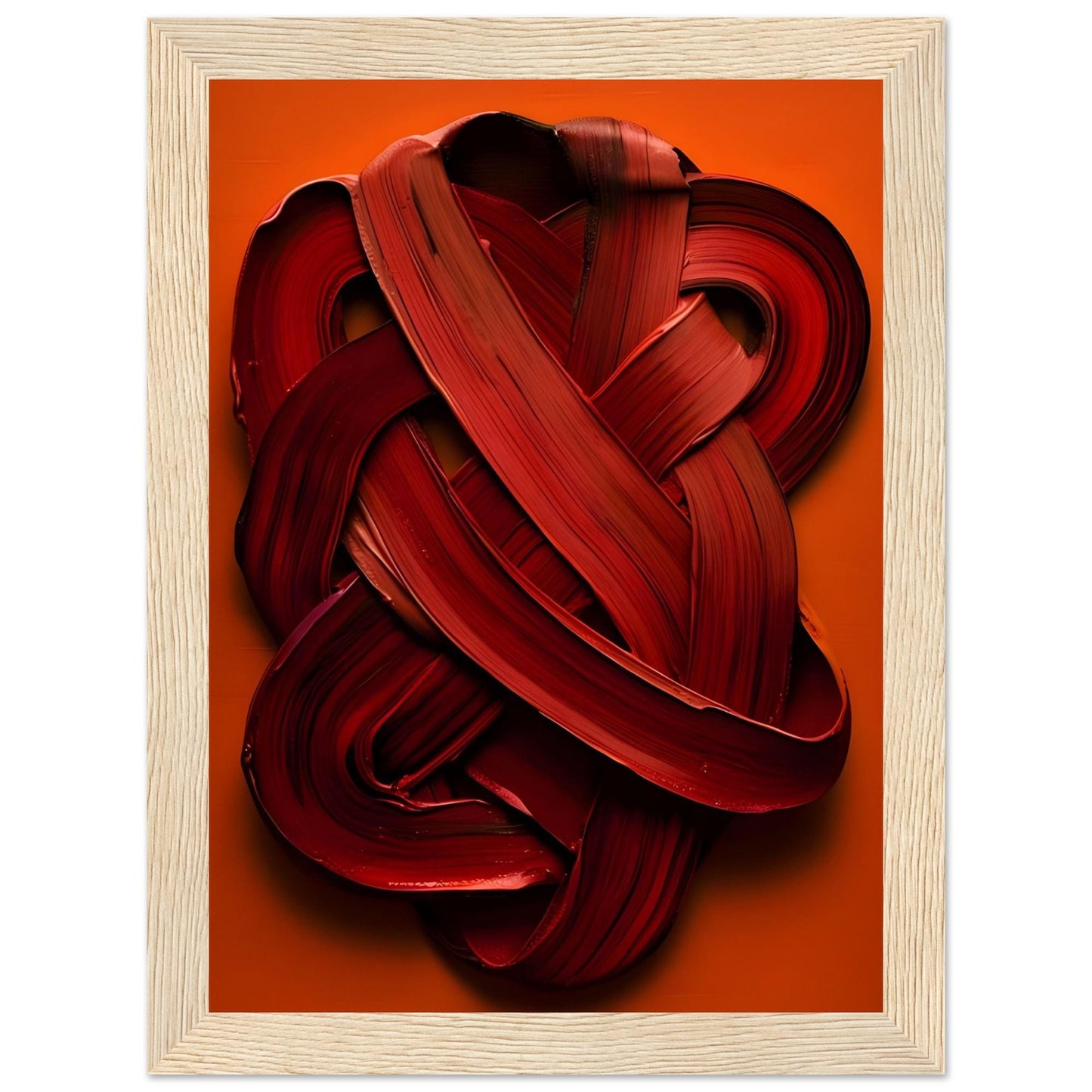 Framed Abstract Art Print "Crimson Embrace" on Matte Paper in Wooden Framed