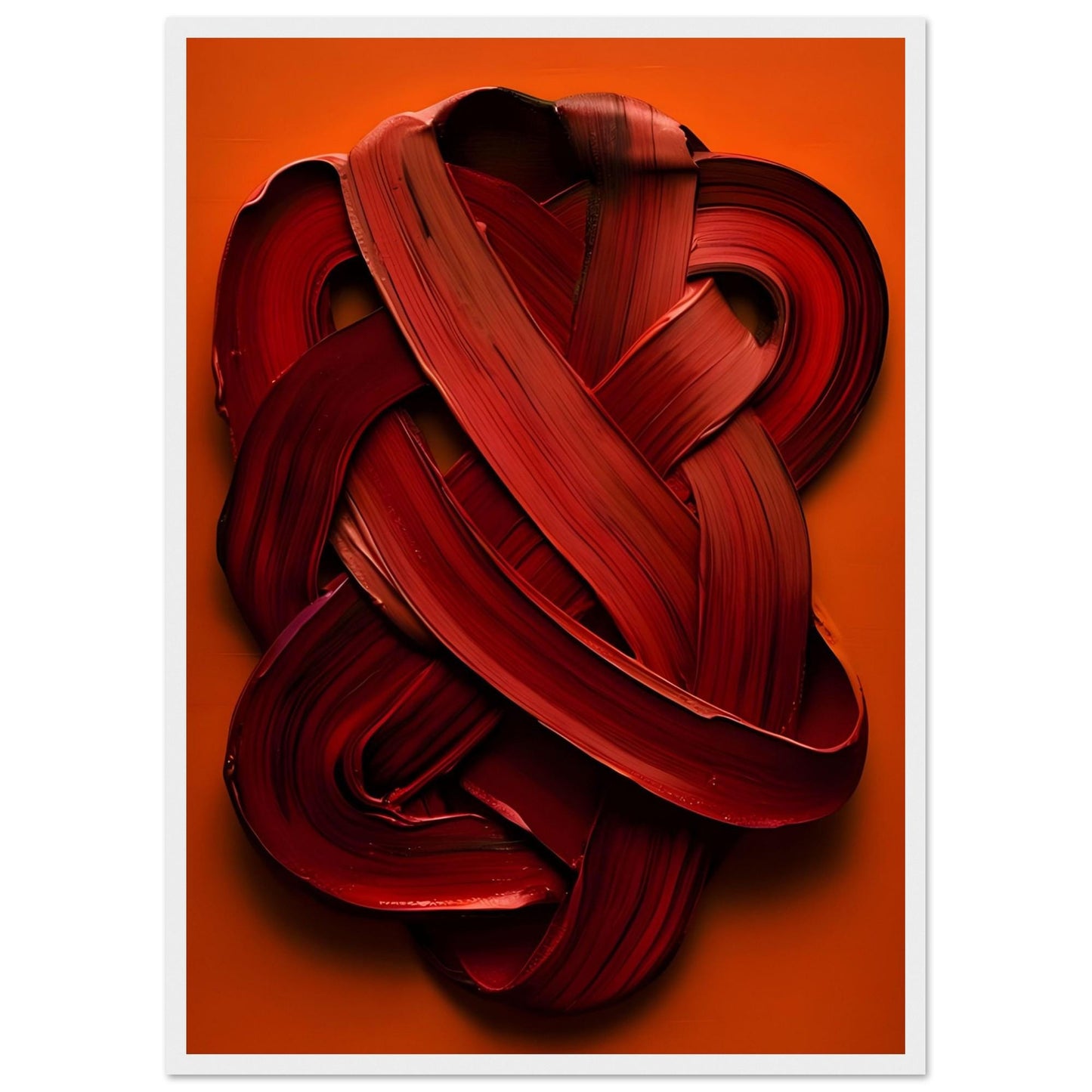Framed Abstract Art Print "Crimson Embrace" on Matte Paper in Wooden Framed
