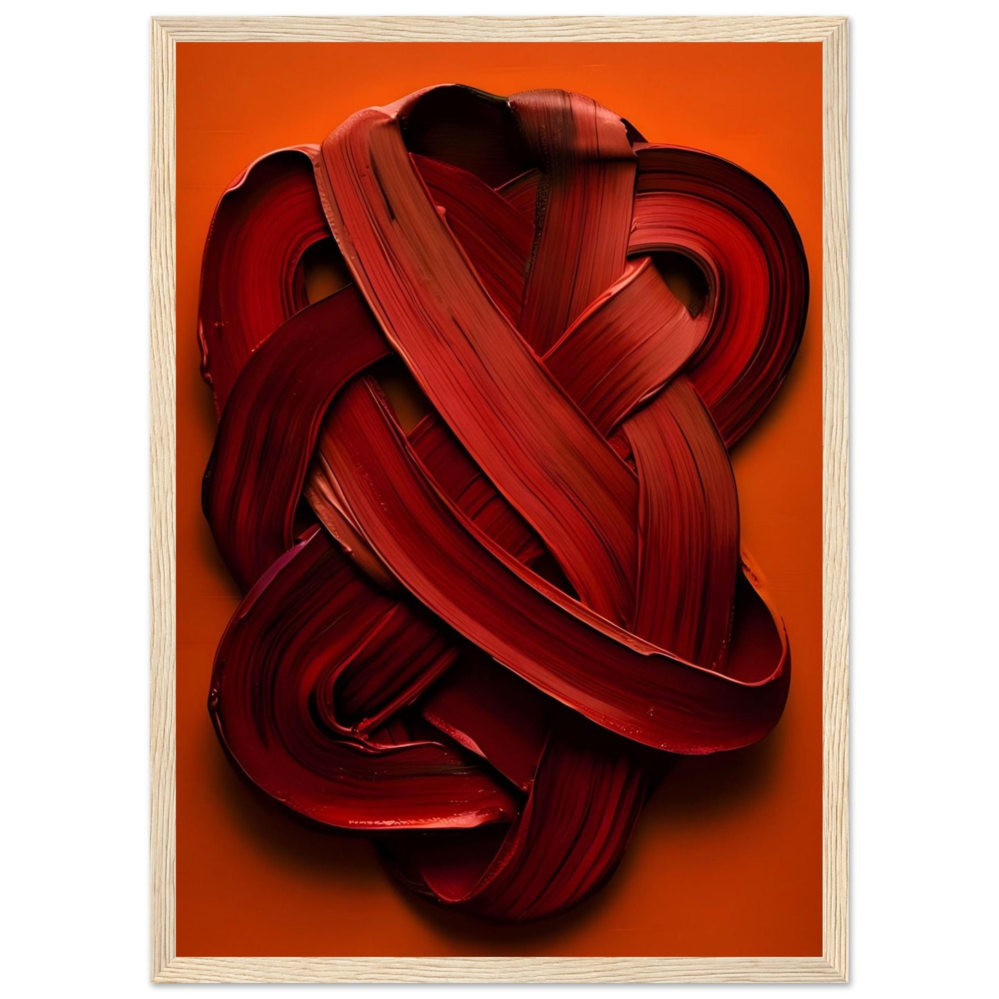 Framed Abstract Art Print "Crimson Embrace" on Matte Paper in Wooden Framed