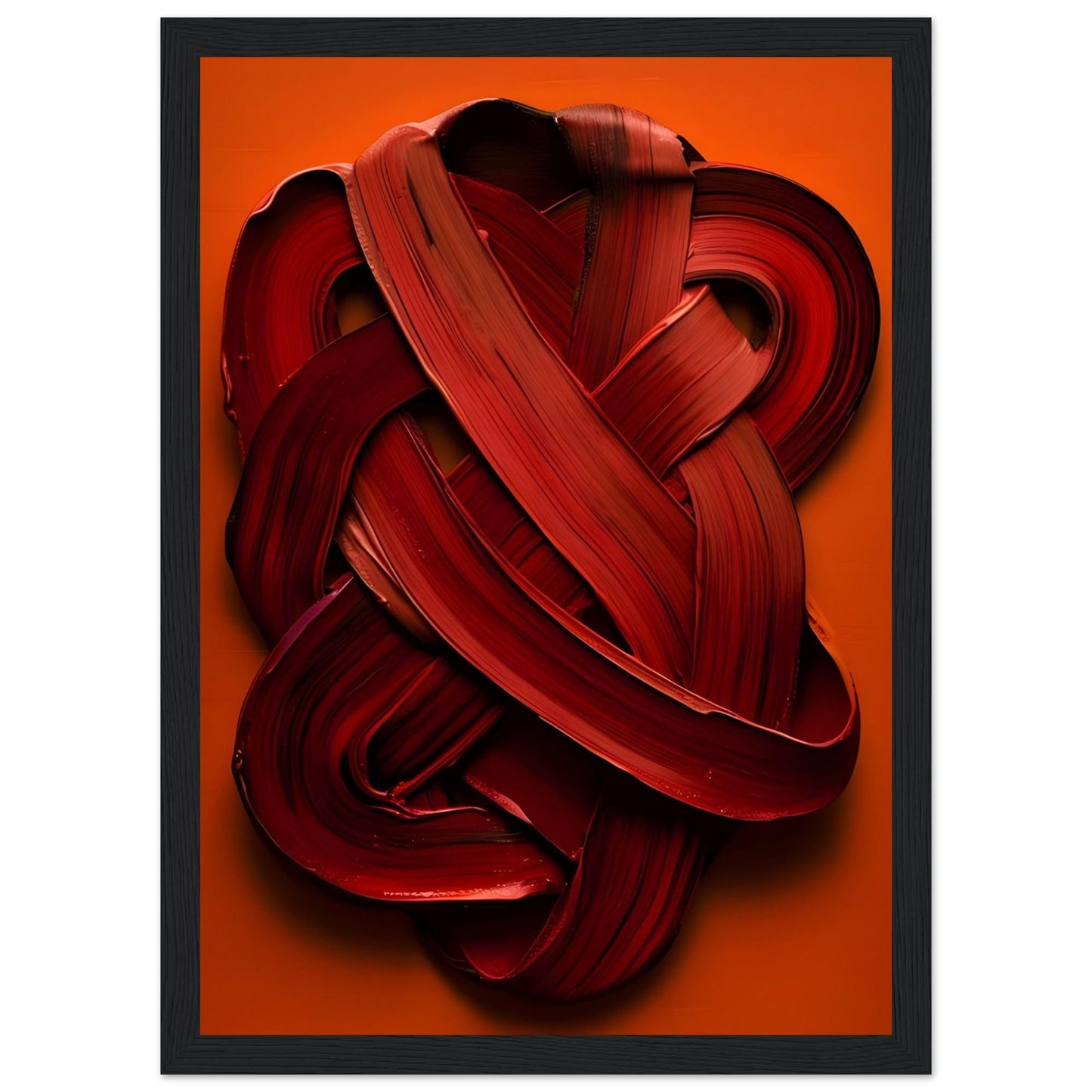 Framed Abstract Art Print "Crimson Embrace" on Matte Paper in Wooden Framed