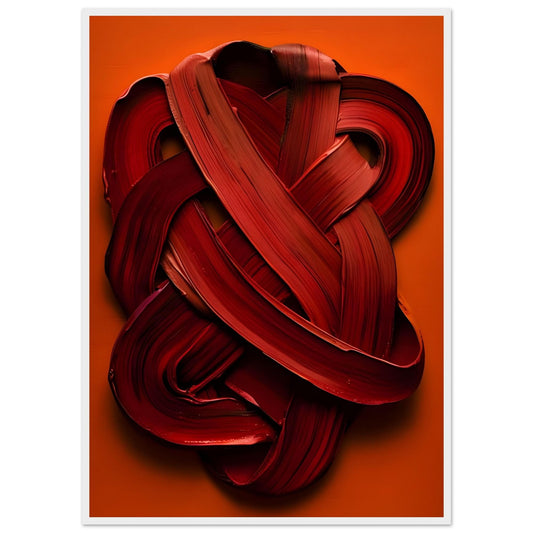 Framed Abstract Art Print "Crimson Embrace" on Matte Paper in Wooden Framed