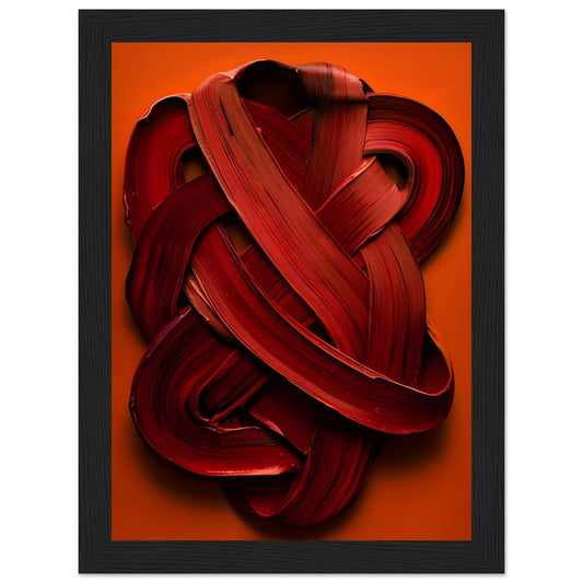 Framed Abstract Art Print "Crimson Embrace" on Matte Paper in Wooden Framed