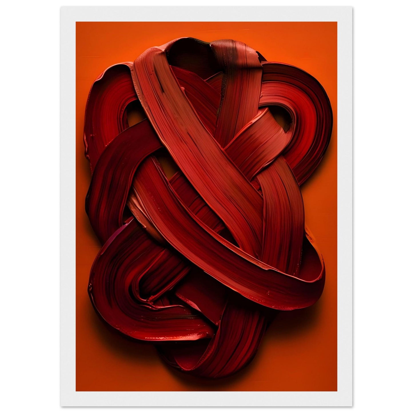 Framed Abstract Art Print &quot;Crimson Embrace&quot; on Matte Paper in Wooden Framed