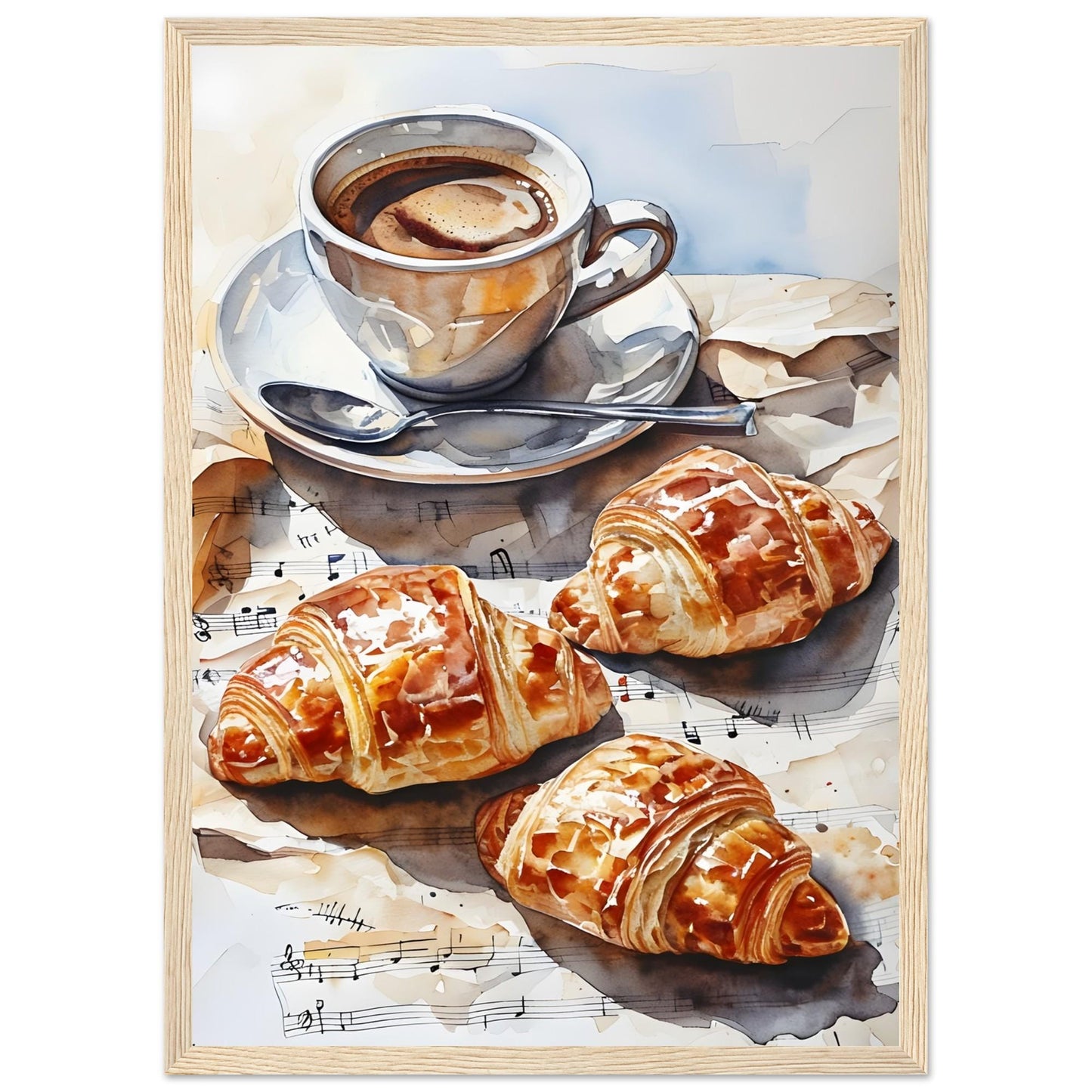 Charming Parisian Breakfast Scene: Coffee, Croissant, and French Flair - Kitchen Art Print