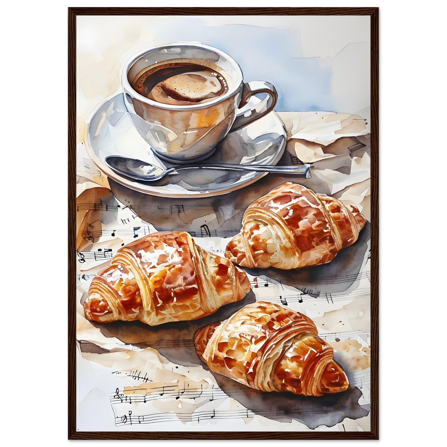 Charming Parisian Breakfast Scene: Coffee, Croissant, and French Flair - Kitchen Art Print