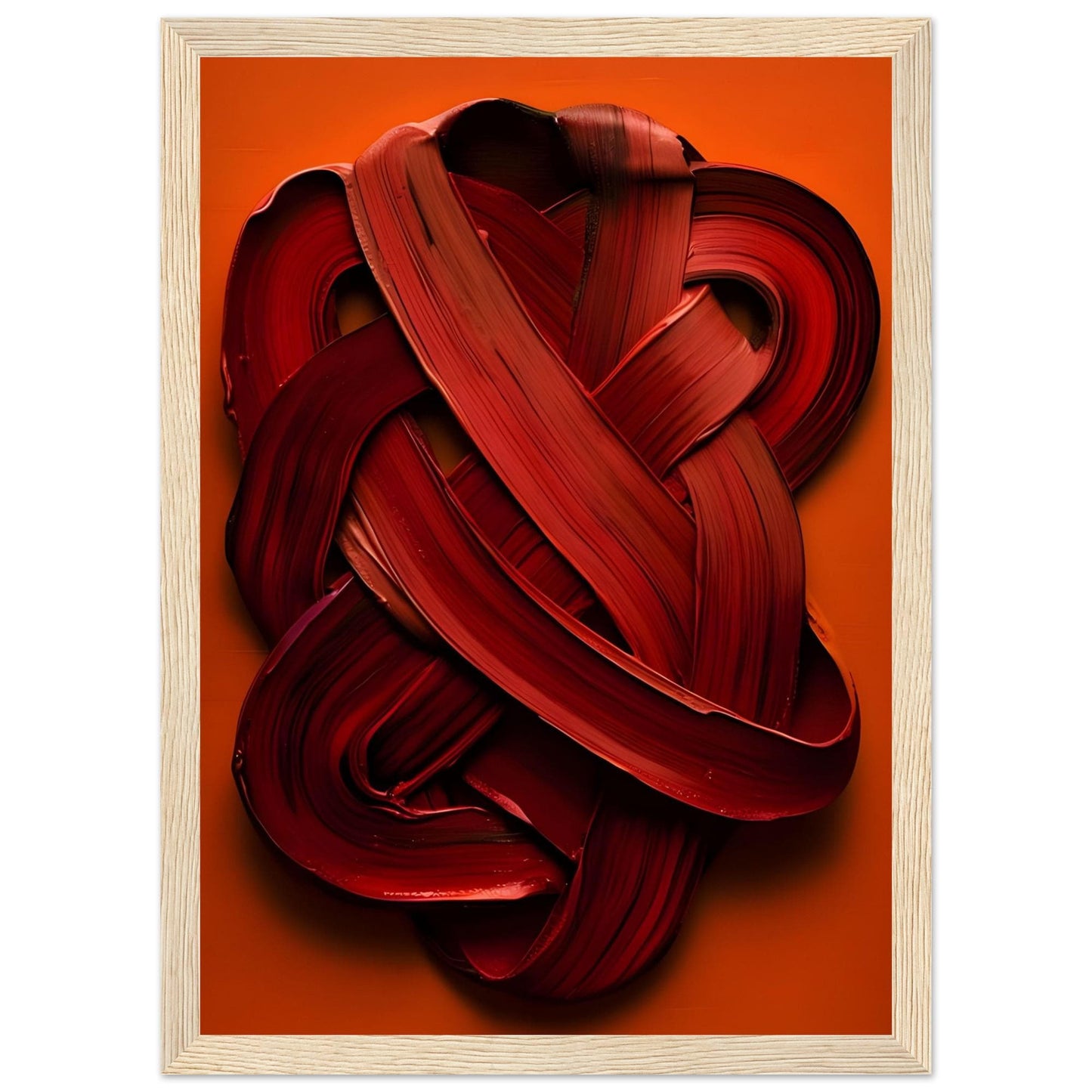 Framed Abstract Art Print &quot;Crimson Embrace&quot; on Matte Paper in Wooden Framed