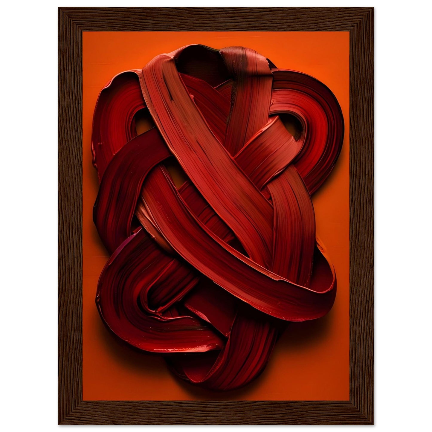 Framed Abstract Art Print &quot;Crimson Embrace&quot; on Matte Paper in Wooden Framed