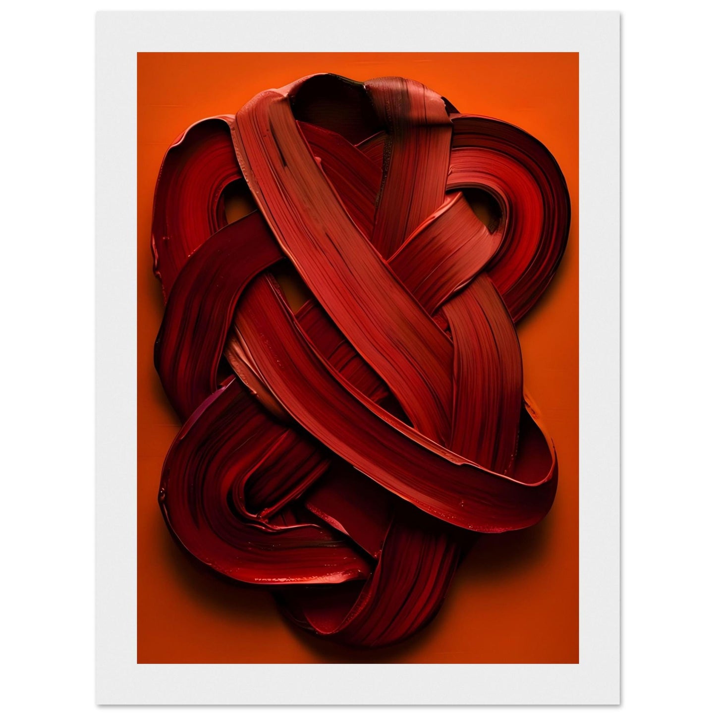 Framed Abstract Art Print &quot;Crimson Embrace&quot; on Matte Paper in Wooden Framed