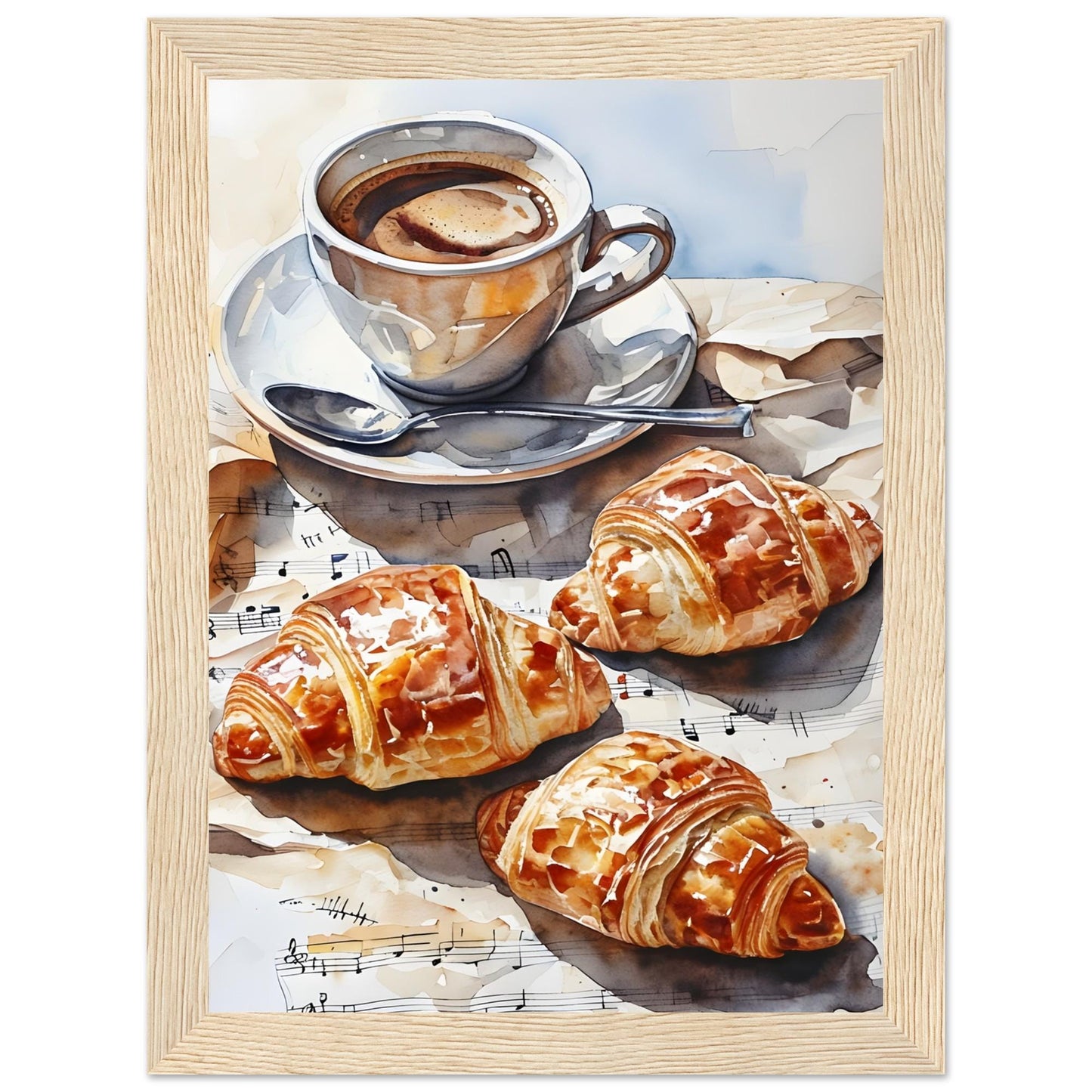 Charming Parisian Breakfast Scene: Coffee, Croissant, and French Flair - Kitchen Art Print
