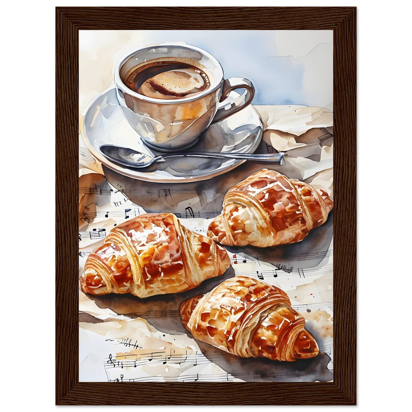 Charming Parisian Breakfast Scene: Coffee, Croissant, and French Flair - Kitchen Art Print